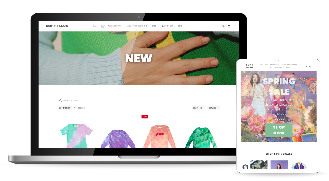 a desktop computer and tablet device featuring the Soft Haus website