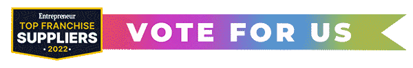 animated gif of a rainbow banner that reads VOTE FOR US and a Entrepreneur Magazine Top Franchise Suppliers 2022 badge